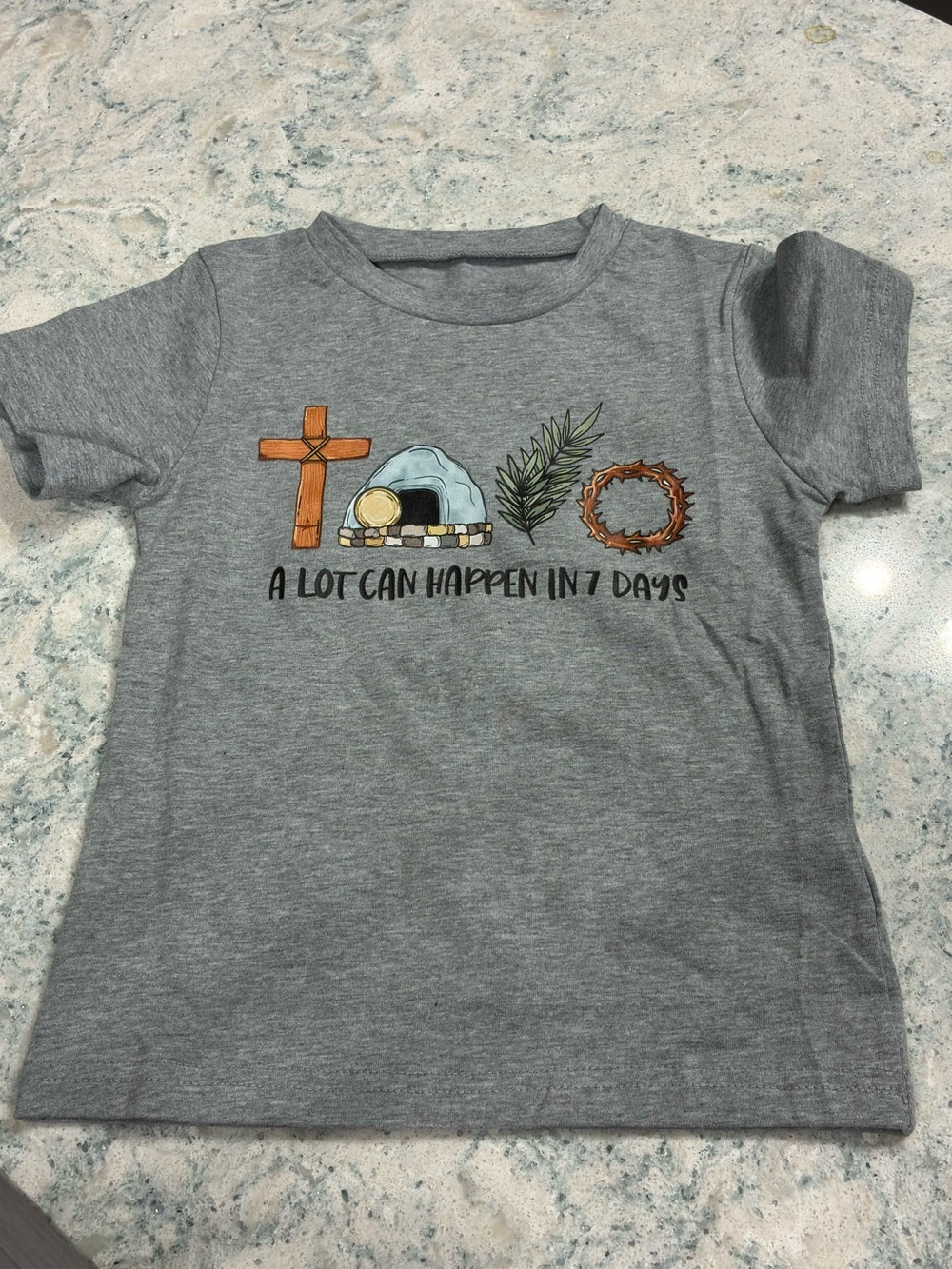 Amazon Grey Graphic Tee with Faith Icons NEVER WORN